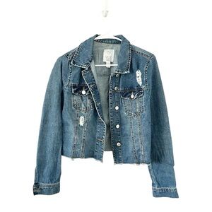 Full Tilt Distressed‎ Cropped Jean Denim Raw Hem Jacket